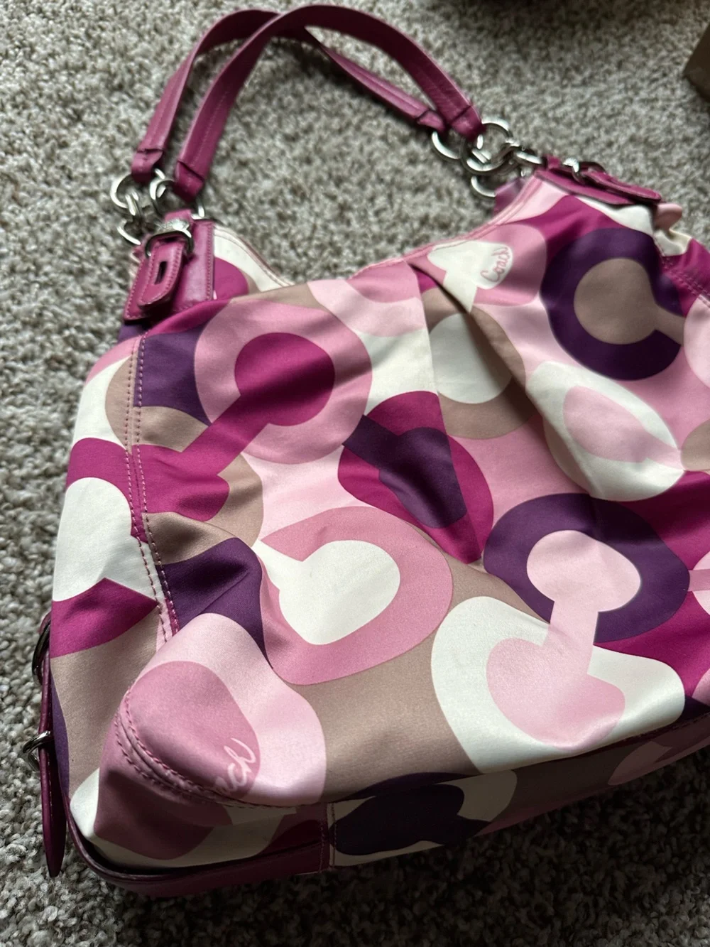 Coach Pink and Purple Signature Circle-Print Hobo Bag